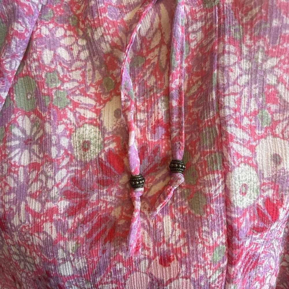 Free People Womens Small Pink Multi Floral Sheer Groovy Ruffle Maxi Feminine - Picture 8 of 13